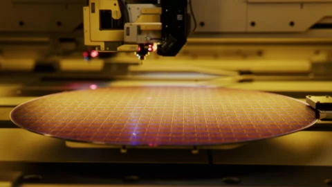 Shot of Silicon Wafer being processed at Semiconductor Foundry Vidéo 241492439