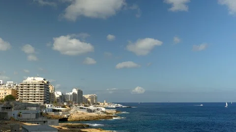 Shot of Sliema from The Point In Malta, clouds Stock Footage 102706110