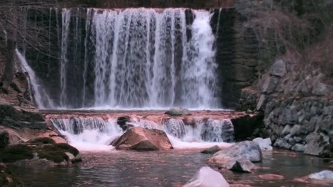 Shot of a small waterfall with crystal clear water. High definition video. Stock Footage 79446419