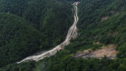 Shot in Sochi. The camera's view rises from the mountain river to the horizon Stock Footage 109142497