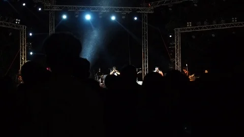 Shot of some cheering fans dancing in a free live concert in music festival. Stock Footage 95448262
