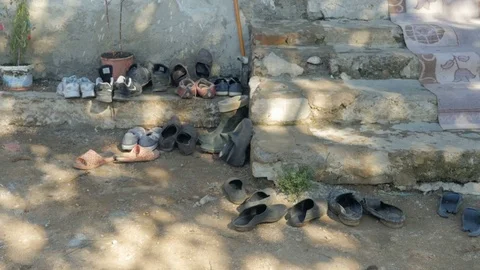 Shot of some shoes in Shkodër, Albania Stockbeeldmateriaal 84678664