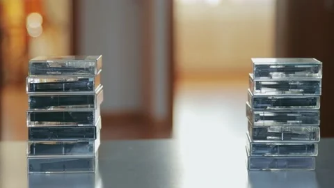 A shot of stacks of audio discs and cassettes 库存影片 169133270