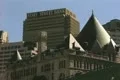 Shot of State Street Bank behind historic building Footage