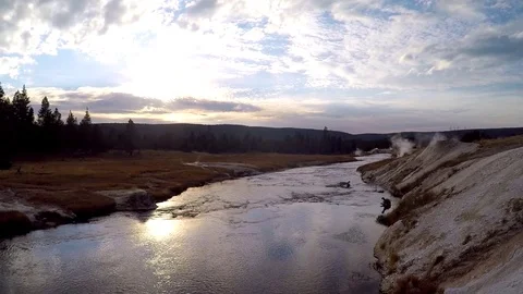 Shot of Steamy River, Yellowstone Stock Footage 79589736
