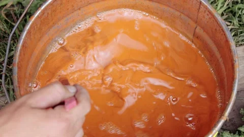 A shot of stirring special protective coverage for wood Stock Footage 221238177