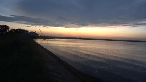 Shot of Sunset over Bay Stock Footage 98909568