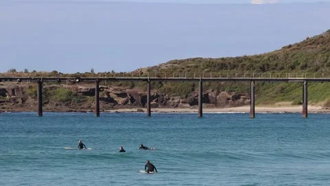 Shot of surfers far away Stock Footage 235581370