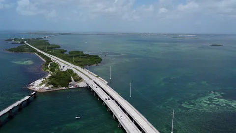 Shot three static high elevation shot of the Bahia Honda Railroad Bridge 202 Stock Footage 344059860