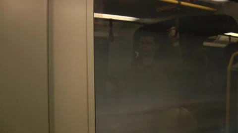 Shot Through window of train travelling on urban city tracks, Stock Footage 1100003