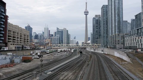 Shot of Toronto downtown, Canada, CN Tower, wide Stock Footage 100973653