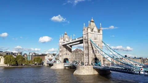 Shot Tower Bridge River Thames blue sky Stock Footage 346093614