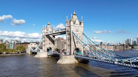 Shot Tower Bridge River Thames blue sky Stock Footage 346095575
