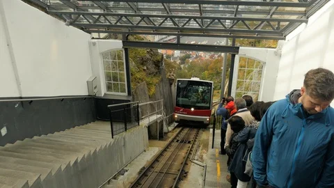 Shot of train coming to the exit in Bergen, Norway Stock Footage 124102911