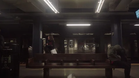 Shot From Train Departing Subway Platform With Commuters and Cool Tunnel Stock Footage 101687661