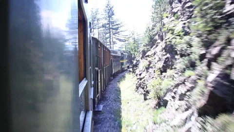 Shot from the train, only wagons and rocks Stock Footage 123301091
