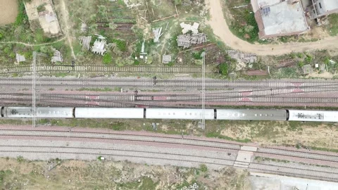 Shot of Train running view from top Vídeo Stock 347018905
