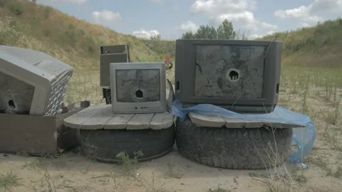 Shot TVs at the shooting range Stock Footage 195095441