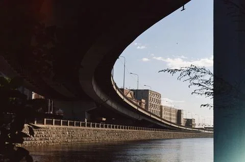 A shot from under the bridge in to the river Stock Photos