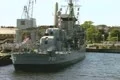 Shot of U.S.S Cassin Young from a boat Footage
