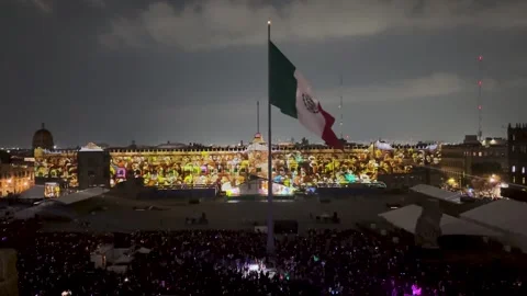 Shot of video mapping of mexico history at palacio nacional in zocalo Stock Footage 332969929