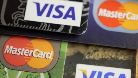 Shot of Visa and Mastercard credit cards. Stock Footage