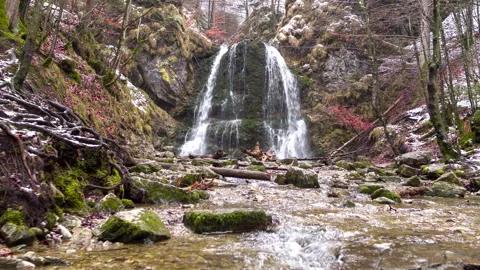 Shot of waterfall in forest with rocks and trees Stock Footage 150029682