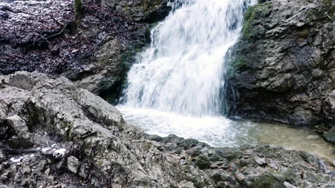Shot of waterfall in forest with rocks and trees Stock Footage 150142622