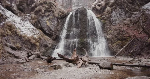 Shot of waterfall in forest with rocks and trees Stock Footage 150148957