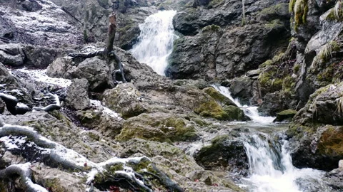 Shot of waterfall in forest with rocks and trees Stock Footage 150153856