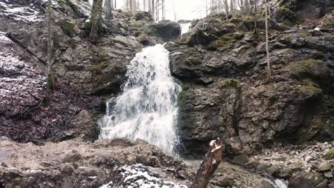 Shot of waterfall in forest with rocks and trees Stock Footage 150337585