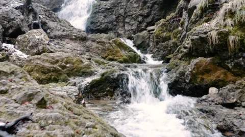 Shot of waterfall in forest with rocks and trees Stock Footage 150337641