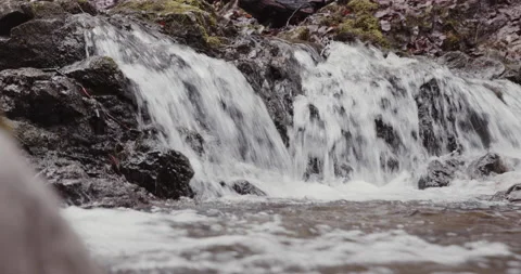 Shot of waterfall in forest with rocks and trees Stock Footage 150355768