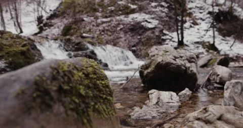 Shot of waterfall in forest with rocks and trees Stock Footage 150355790