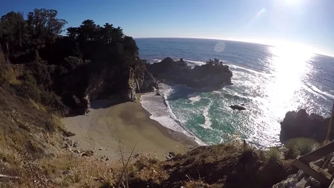 Shot of Waves on the beach, McWay Falls Stock Footage 79576307