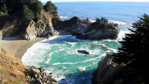 Shot of Waves at Big Sur Sped Up Stock Footage 79581502