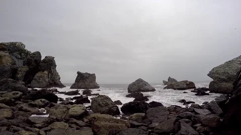 Shot of Waves on Rocky Shore, Patricks Point Video stock 79596268