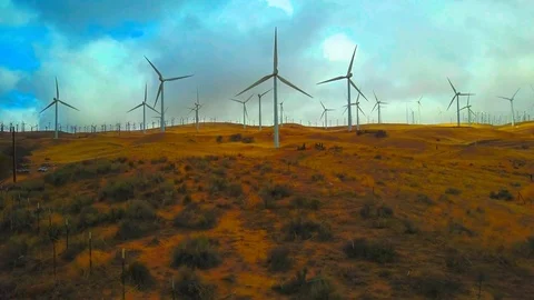 Shot of Windmills from low angle to high. Stock Footage 86586142