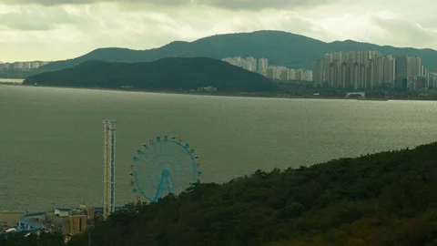 Shot of Wolmi Theme Park view was seen from Wolmi Observatory in Incheon Stock Footage 125424943