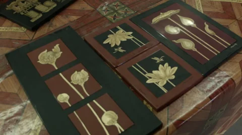 A shot of wood artwork in a workshop in Siem Reap Cambodia Stock Footage 48027441
