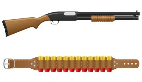 Shotgun and shells in bandoliers vector illustration Stock Illustration