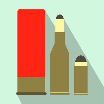 Shotgun shell and bullets flat icon Stock Illustration