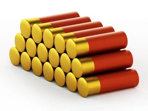 Shotgun shells isolated on white background. 3D illustration Illustrazione stock