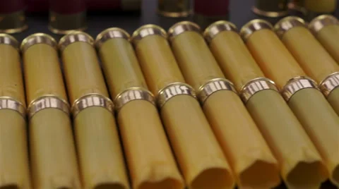 Shotgun Shells Lined Up Dolly Over Stock Footage 46700069