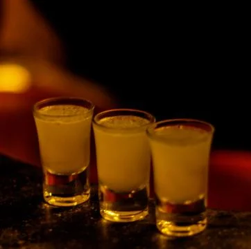 Shots lined up on a bar Foto stock