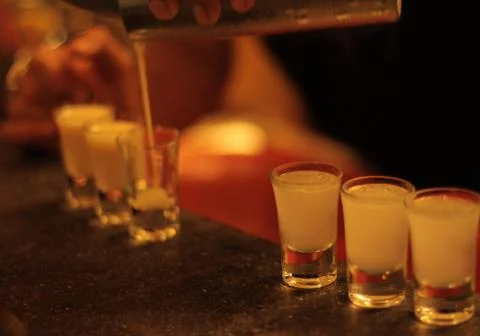 Shots lined up on a bar Foto stock