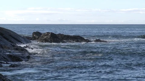 Shots of a Rocky Beach with rough waves crashing Video stock 75247665