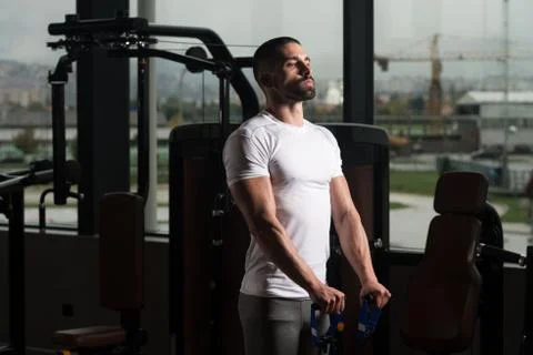 Shoulder Exercise With Pull Rope Elastic Cable Stock Photos