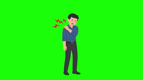 Shoulder pain animated man suffering neck muscle ache and holding sore join.. Stock Footage 343774123