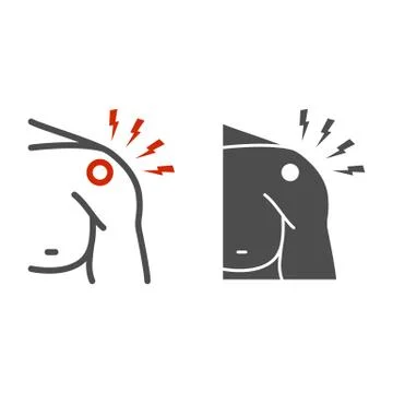 Shoulder pain line and solid icon, Body pain concept, painful shoulder sign on Stock Illustration
